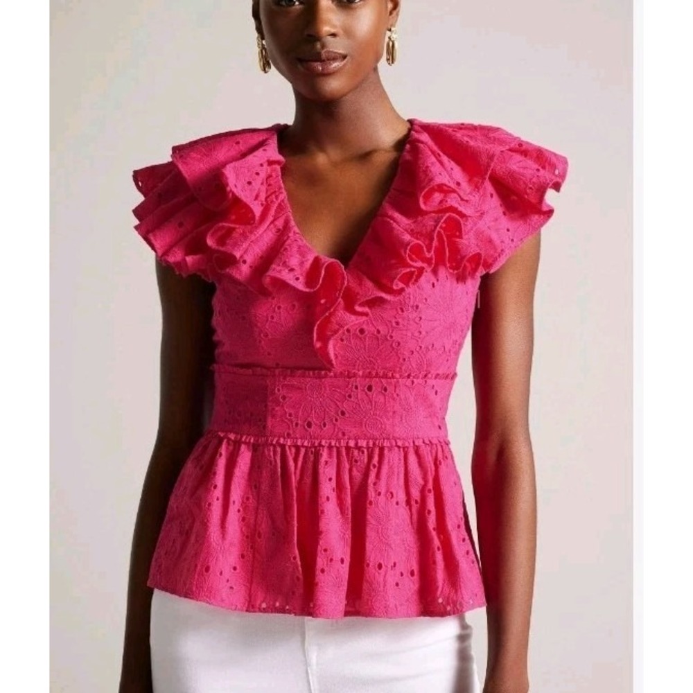 Ted Baker Mazieh Broderie Eyelet Peplum‎ Top Size 0 US 0-2